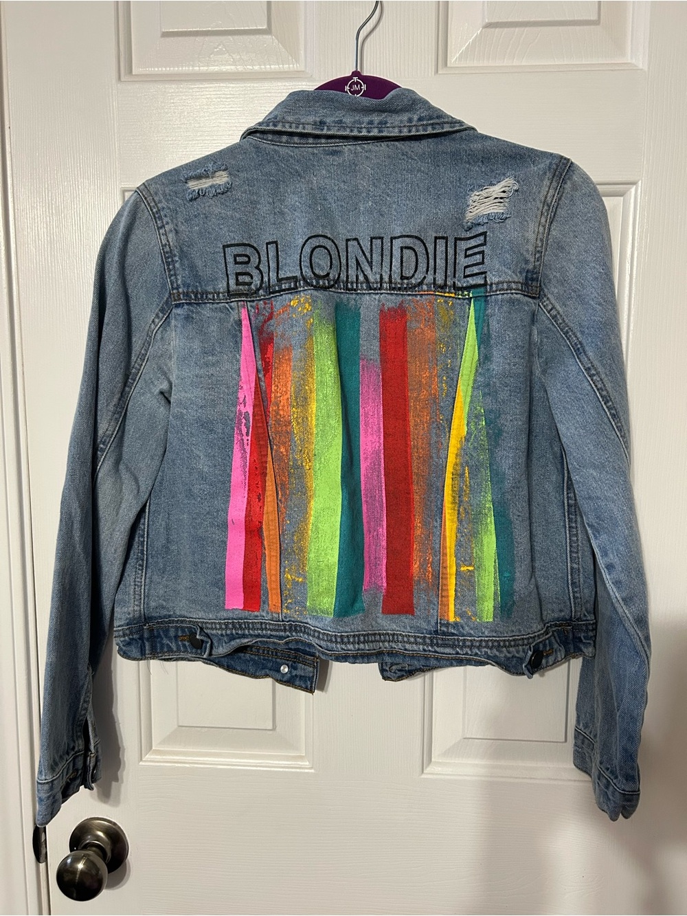 Judith March Jean Blondie Denim Jacket with Rainbow Size Medium